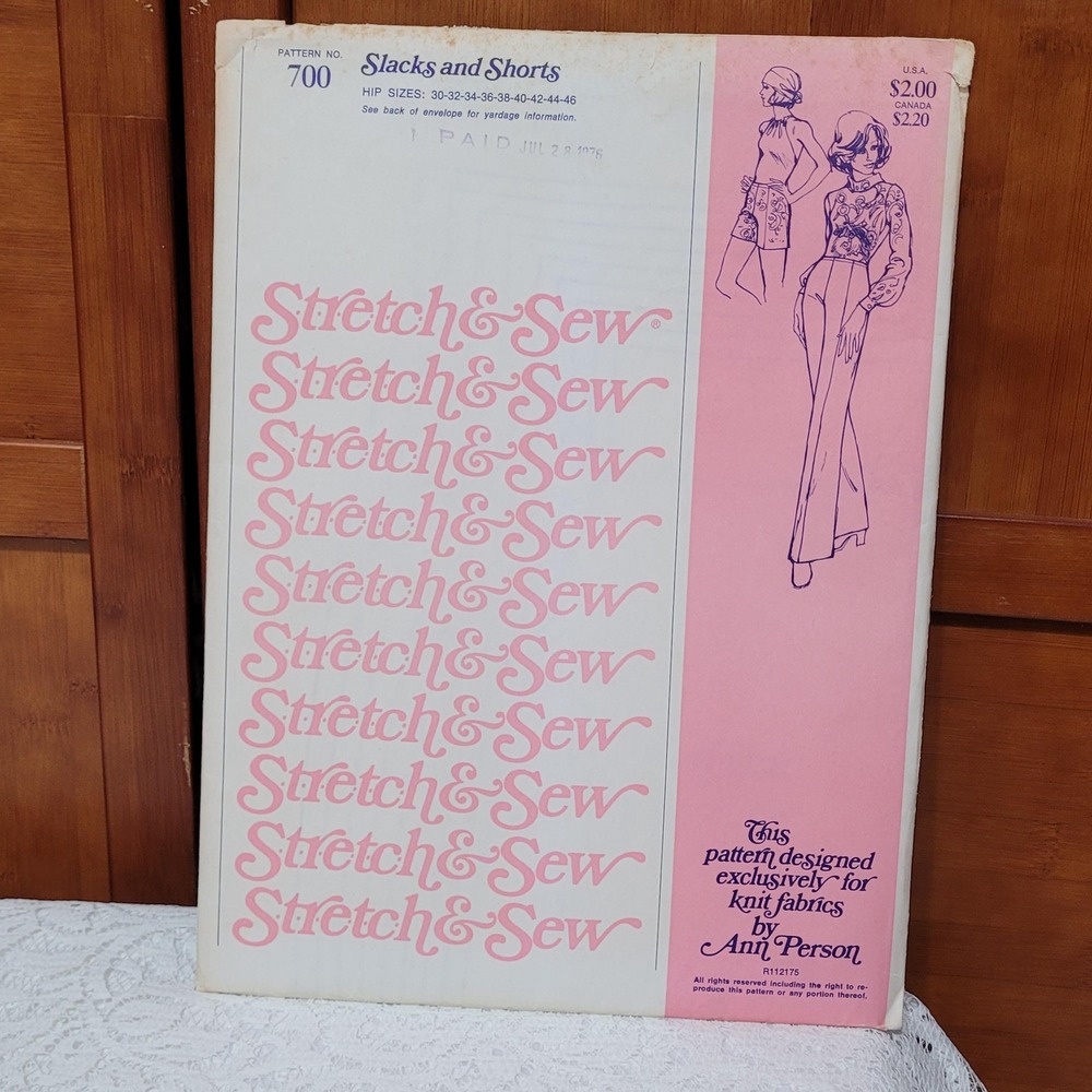 Vintage 1970s Stretch & Sew Pattern #700 Slacks‎ and Shorts Womans Multi Size